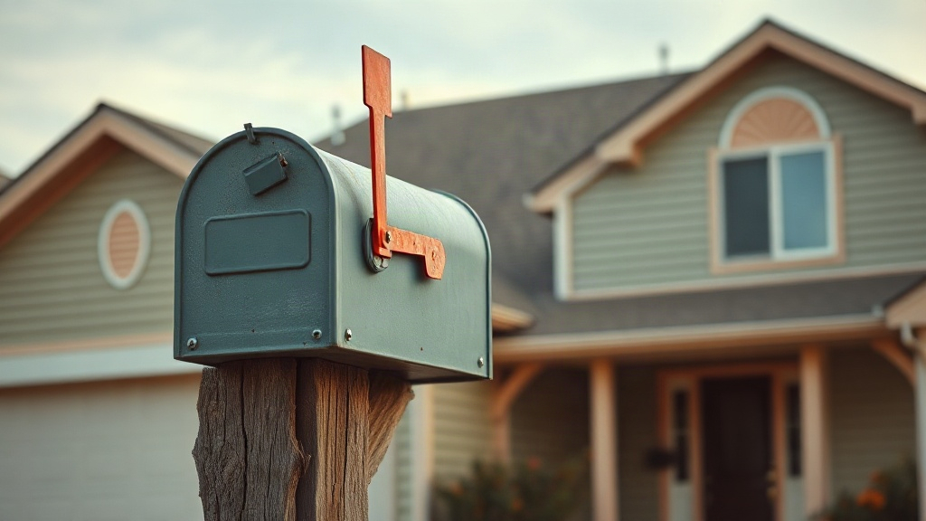 Suburban mailbox with a barn-red flag